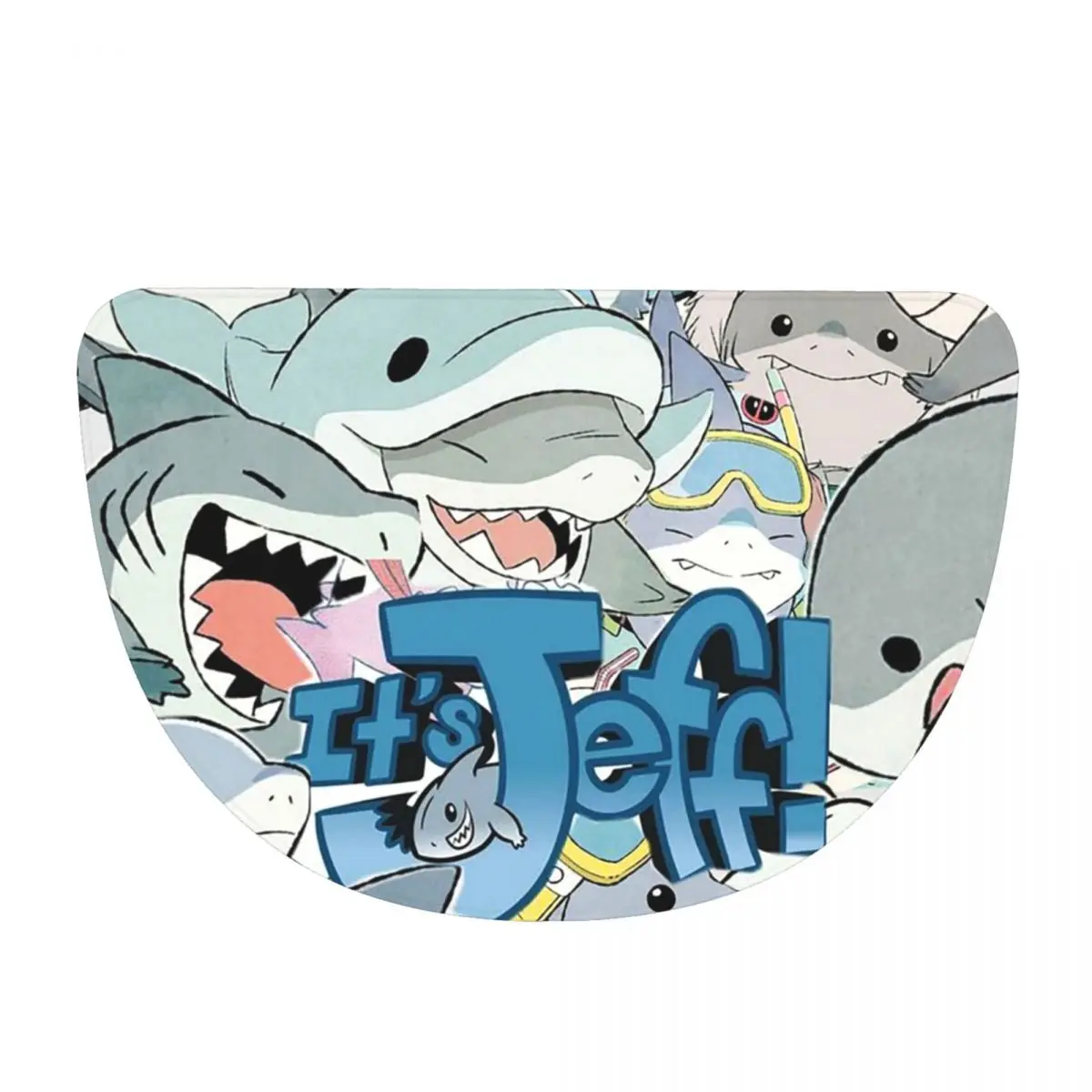 Cute Jeff The Land Shark Cartoon Soft Flannel Half Round Doormat Non Slip Bathroom Mat Absorbent Floor Carpet for Garage