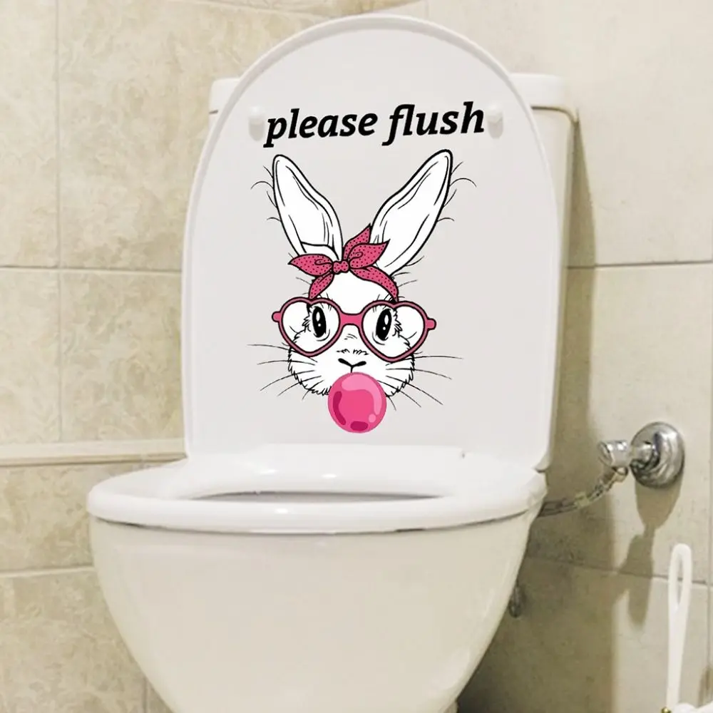 Please Flush Sea Animal Toilet Sticker Washable PVC Bathroom Decals Removable Cute Toilet Sign Sticker Living Room