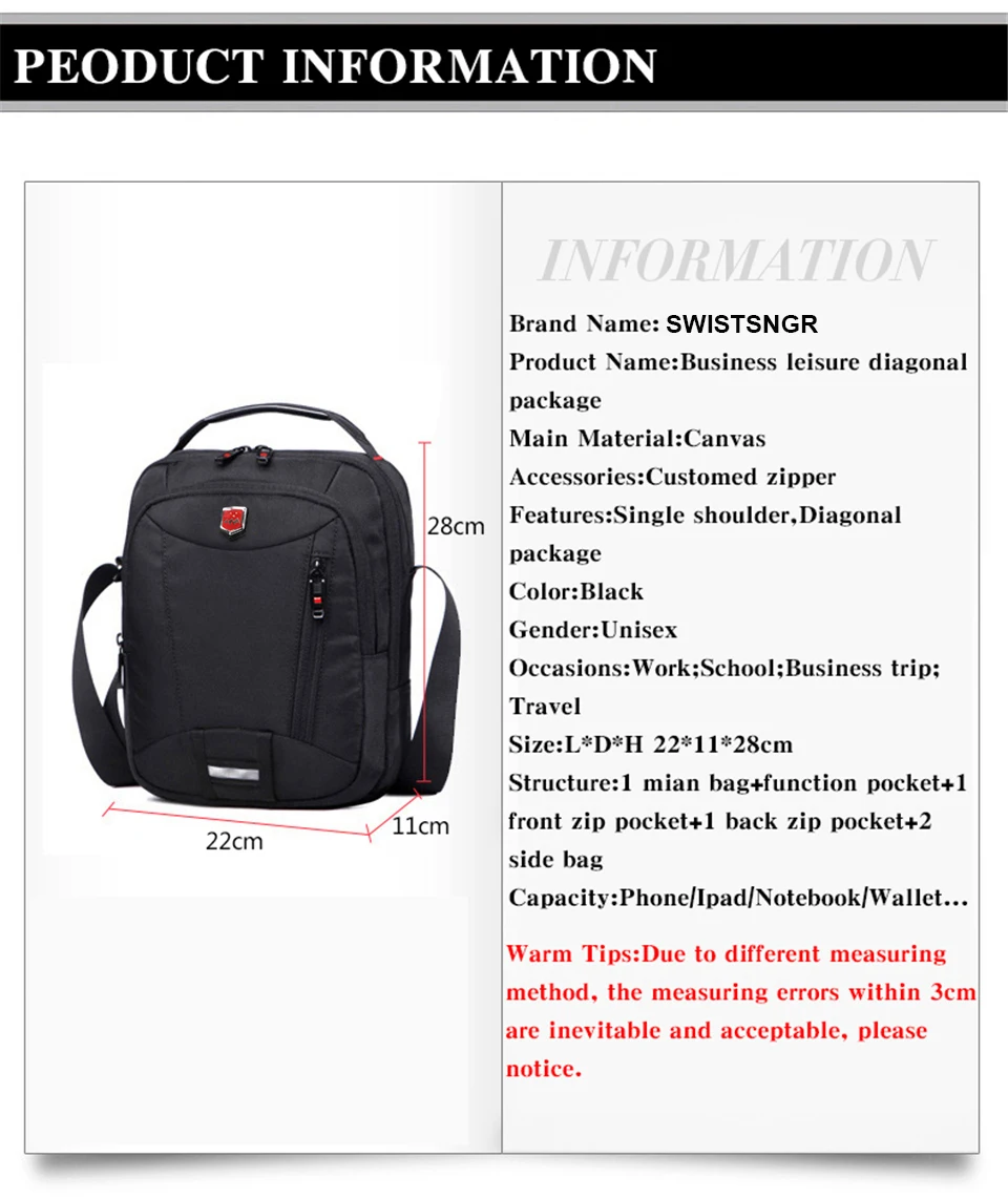 Schweizer Wasserdichte Oxford Herren-Umhängetasche Multifunktionale Business-Casual-Aktentasche Reise-Schultertasche Modische Handtasche – Detail 7