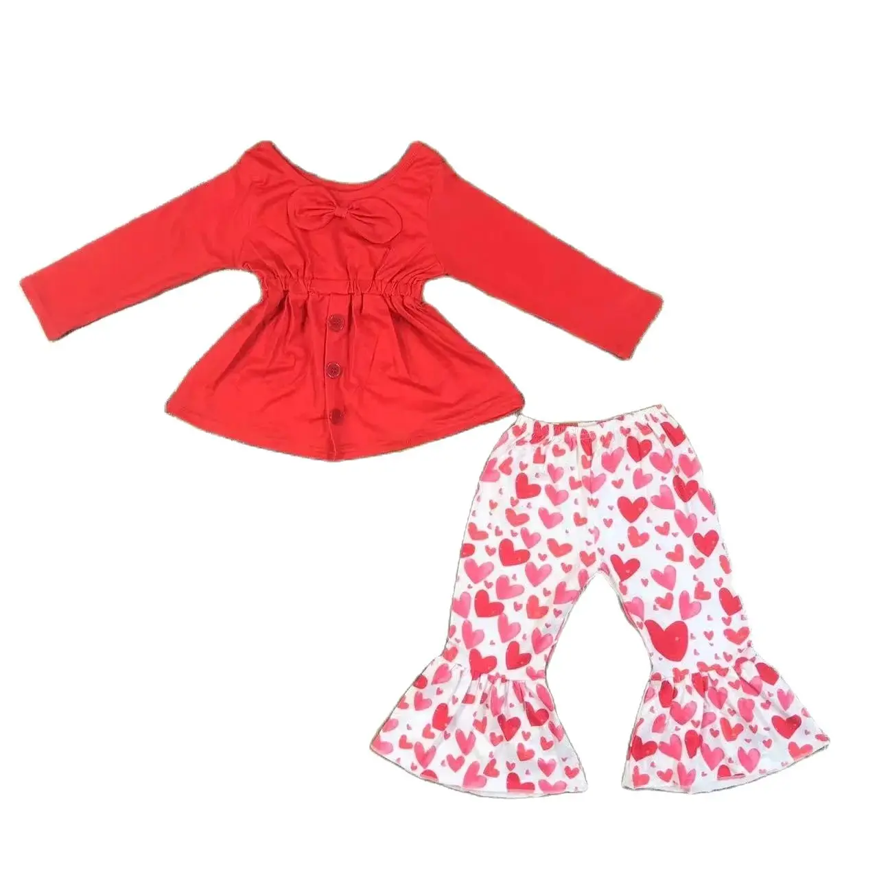 

Heart Shaped Children Clothes Set Pants Long Sleeves Girls Baby Boutique Clothing Children Infant Autumn Bell-bottom Pants Set