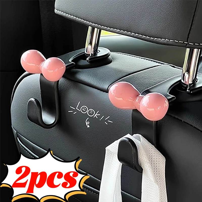 2/1PCS New Cute Pink Bow Hooks Hooks Universal Automotive Seatback Bag Coat Storage Non-Marking Hooks Car Interior Accessories