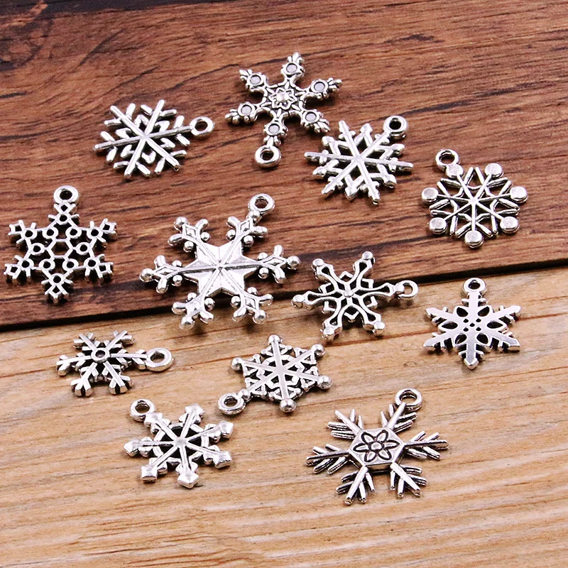 20Pcs 11Styles New Product Metal Zinc Alloy Mix Sizes Snowflakes Charms Fit Jewelry Christmas Pendant Makings DIY Handmade Craft