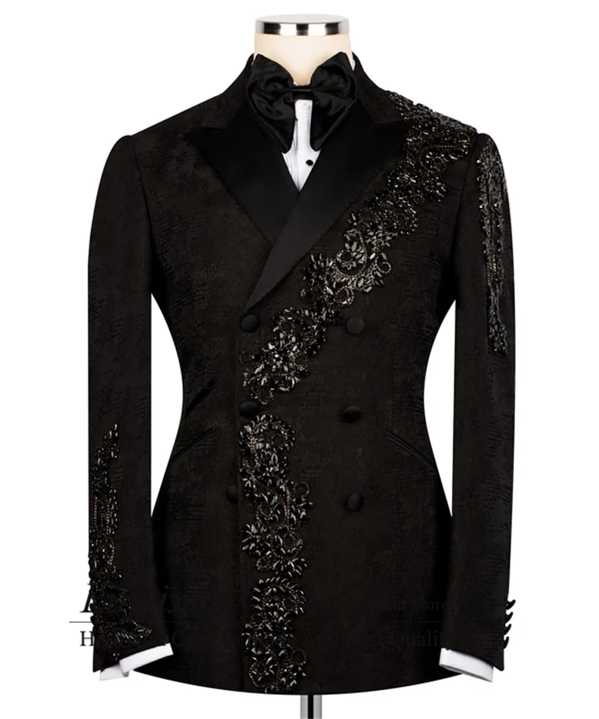 

Модные жаккардовые мужские костюмы со стразами, комплекты из 2 предметов, вечерние блейзеры по индивидуальному заказу, облегающий костюм Homme, роскошные формальные смокинги для жениха