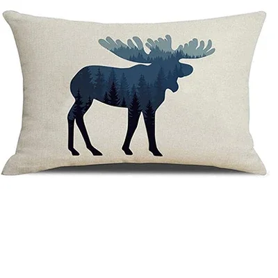 Pillowcase Elk waist pillowcase rectangular rectangular animal pillowcase linen decorative cushion cover sofa 30X50cm