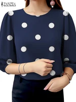 2025 Summer Polka Dots Printed Blouse ZANZEA Elegant Women Shirt Casual O-Neck 3/4 Sleeve Holiday Tops Fashion OL Work Blusas 2