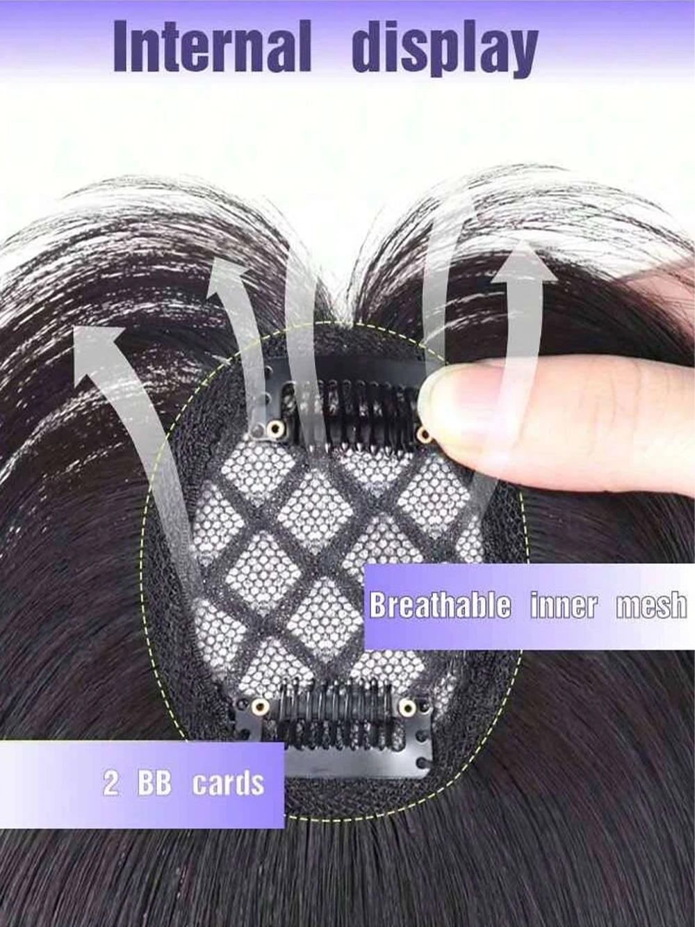 Haar-Pony, synthetische seitliche Fransen für Frauen, 3D-Mittelteil, falscher Pony, Clip-in-Extensions, unsichtbare Haarteile, Echthaar-Topper