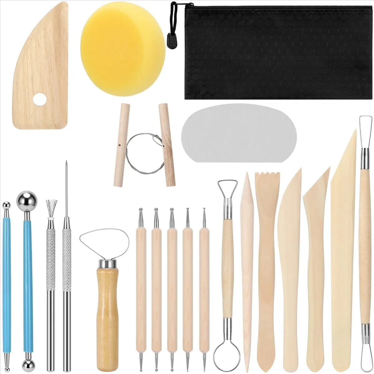 Fits for Clay Tools 21 PCS, Pottery Tool Kit Dotting Tools Polymer Clay Tools, Ceramics Tools with Wooden Handle Pottery Tool Ba