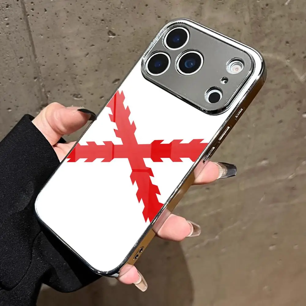 Etui na telefon z krzyżem Burgundii do iPhone 17 16 15 14 13 Pro Max Plus, metalowe etui z powłoką galwaniczną, szklana tylna obudowa. — zdjęcie produktu 4