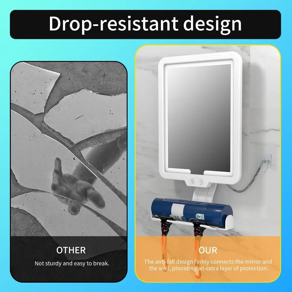 Rechargeable Battery Fogless Shower Mirror Adjustable Waterproof Heated Shaving Mirror 3 Color Modes Convenient Anti-Fog Mirror