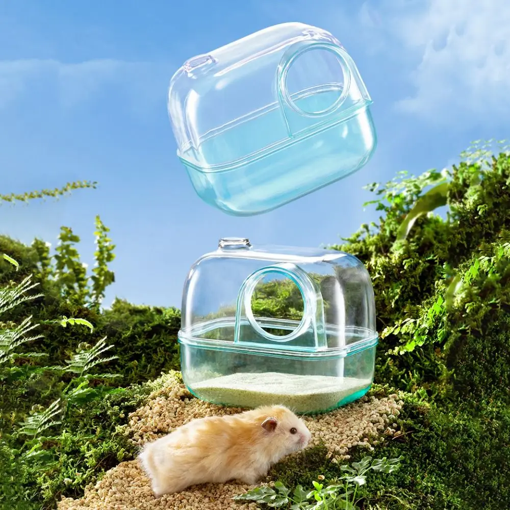 Anti Splash Hamster Sandbox Transparent Detachable Hamster Bath Sand Container Plastic Hamster Toilet Box Pet Cage Landscaping