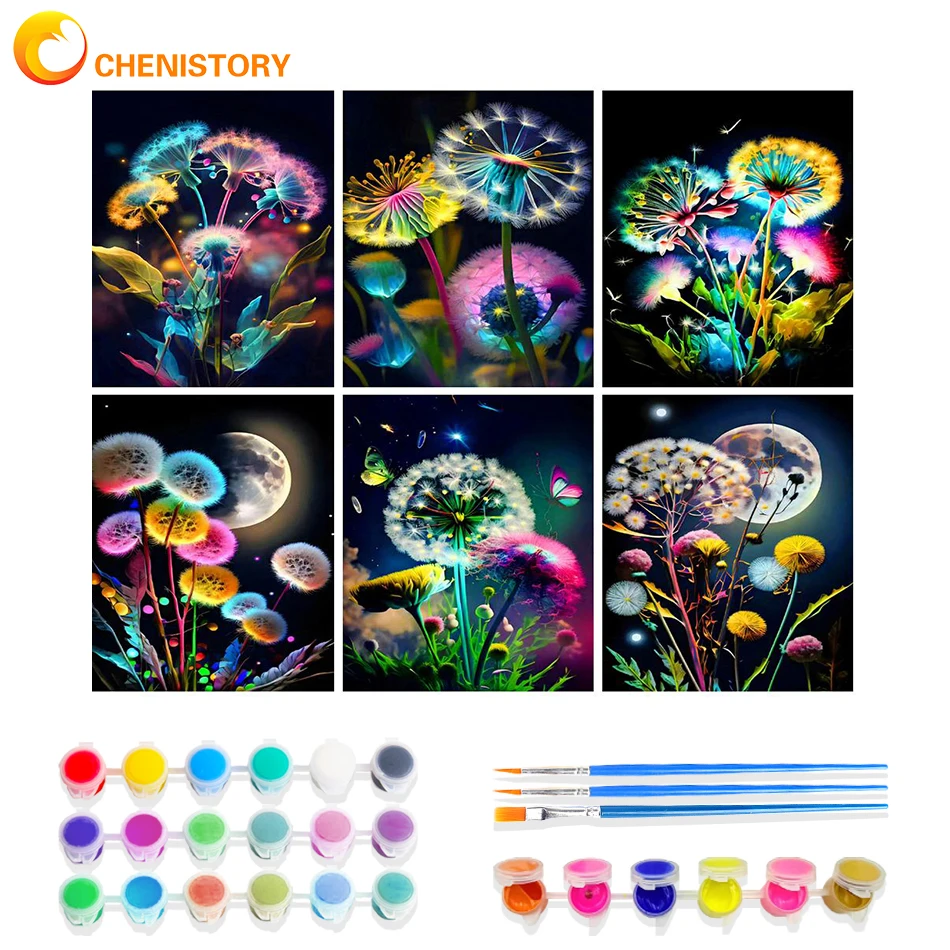 

CHENISTORY 60x75cm Painting By Numbers Blowball Frameless DIY Picture Drawing Scenery Paint By Numbers Gift Canvas Painting