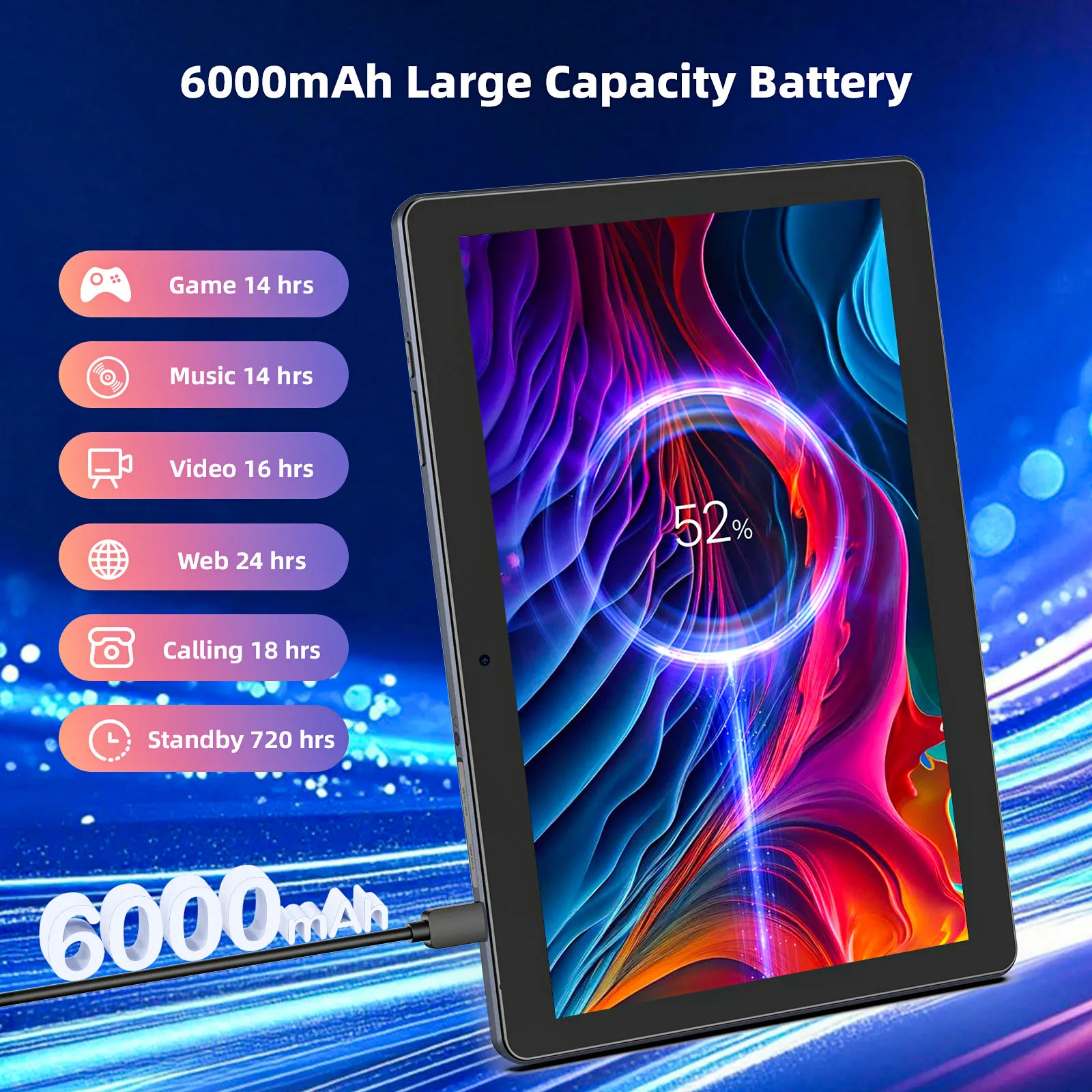 Tableta BAKEN Android 13, pantalla grande HD de 10 pulgadas, procesador de cuatro núcleos, 4B (expansión 2+2) RAM + 64GB ROM, Bluetooth, wifi