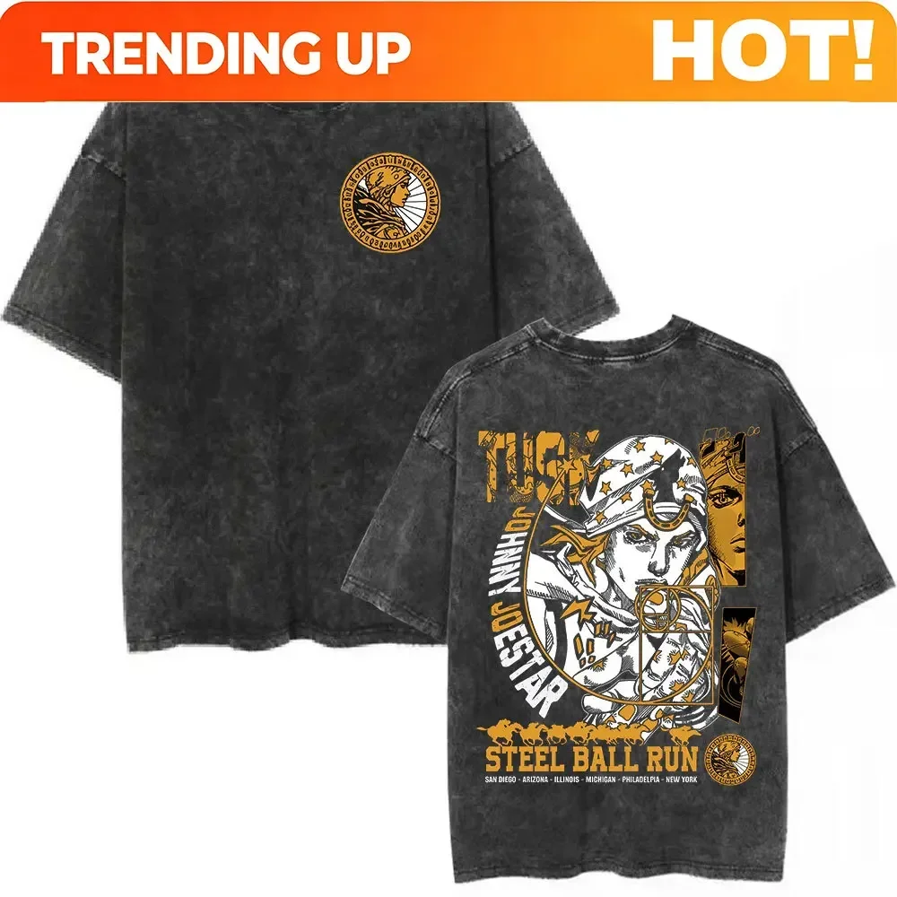 Customization Shirt Anime JoJo Bizarre Adventure Vintage Washed T-shirt Drop Dio Over Heaven Manga T-shirts Men Women Cotton Cas