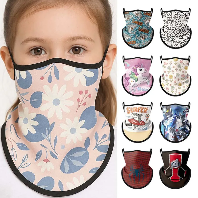 

Summer Outdoor Sports Bicycle Riding Mask Sun-Proof Ear Scarf Cover Thin Cute Cartoon Printed High Elastic Children's Triangle