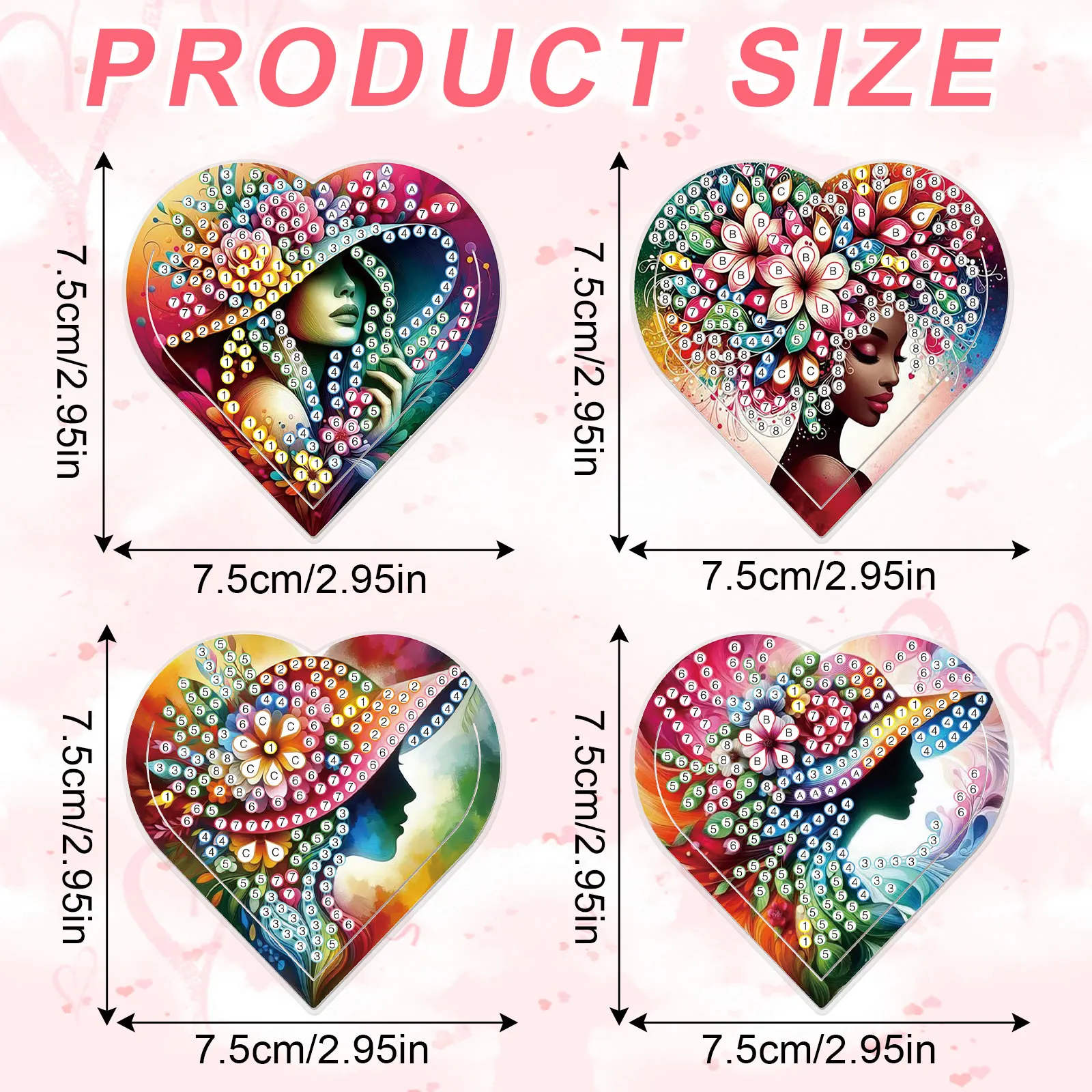 4PCS Diamond Painting Heart Shaped Bookmarks Kits,Colorful ladies Diamond Craft Special Shaped Diamonds Bookmarks handmade Gift