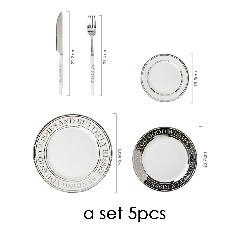 Silver Edge Full Tableware of Plates, Dinner Set, White Plate Dish, Kitchen Dishes, Dinnerware, Dining Bar, Home Garden