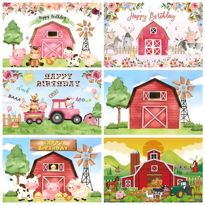 Фон для фотосъемки с изображением Красной фермы, животных, детей, день рождения, Декор, баннер, реквизит для фотостудии, фотобудка