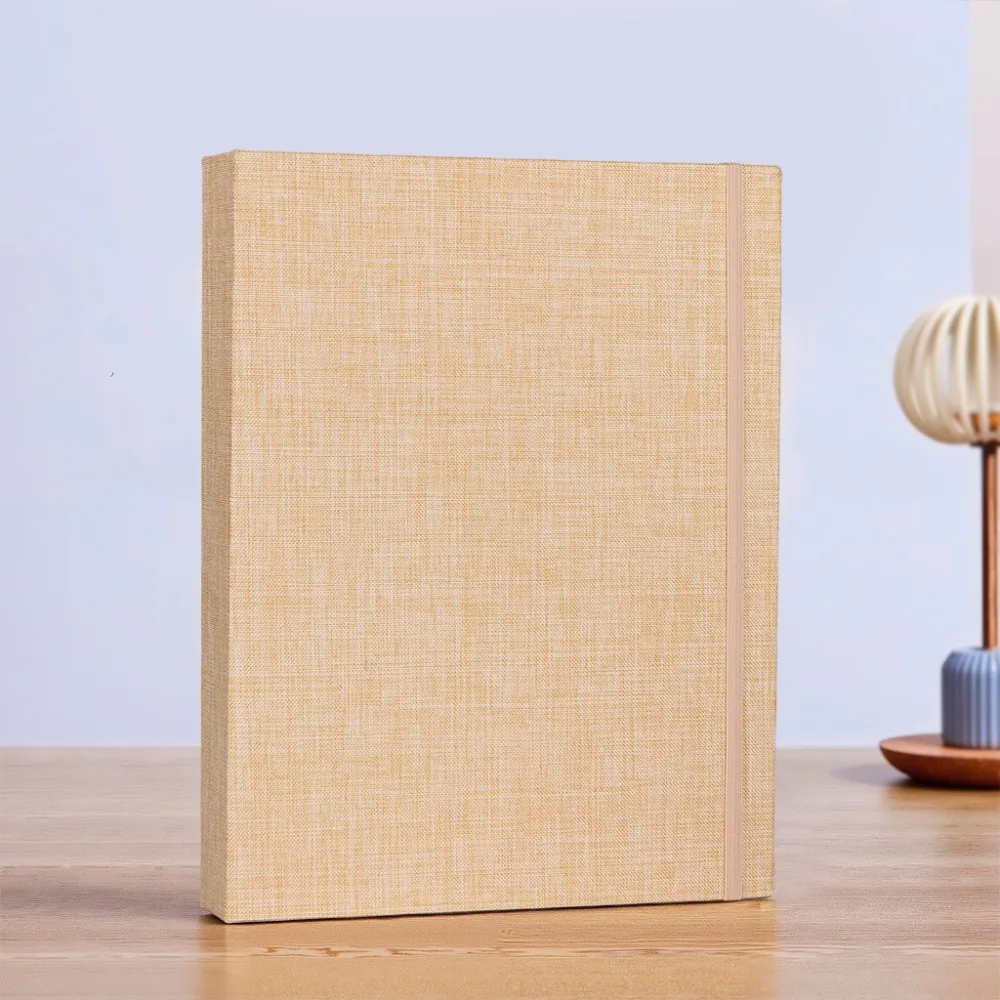 Slip-In Pages Photo Album Elastic Band Closure Plastic Slip-In Pockets Picture Album Vintage Linen Cover Linen Album Growth
