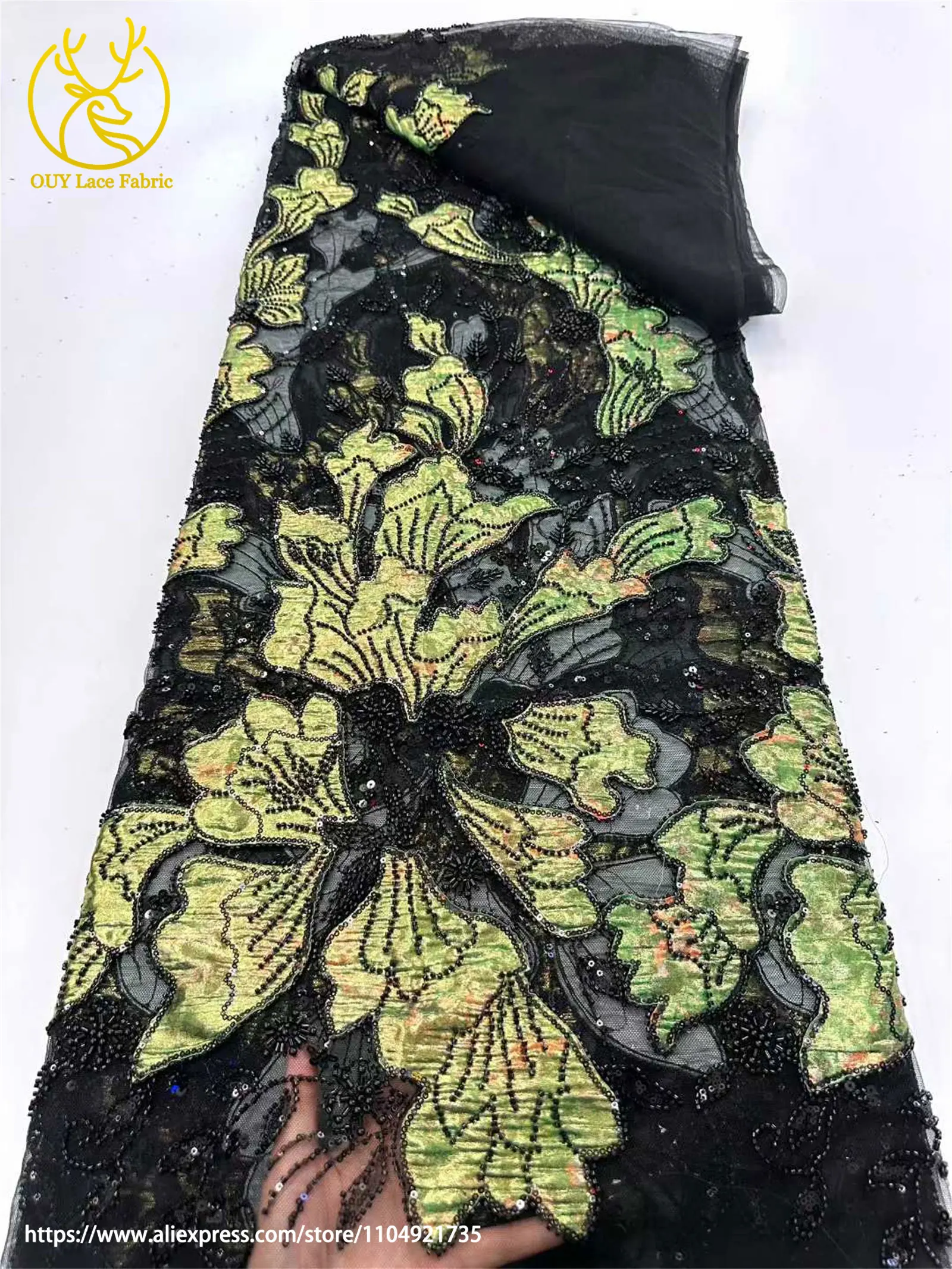 Afrikanischer Jacquard-Perlenstickerei-Spitzenstoff 2026 Französischer Tüll-Pailletten-Spitzenstoff für Damen-Hochzeitskleider Nähmaterial – Detail 10