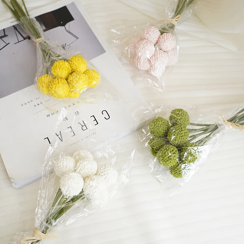 Künstliche Blume, Craspedia-Trommelhammer, Chrysantheme, 9 Köpfe/Blumenstrauß, goldene Kugel für Heimdekoration, Löwenzahnblume – Detail 11