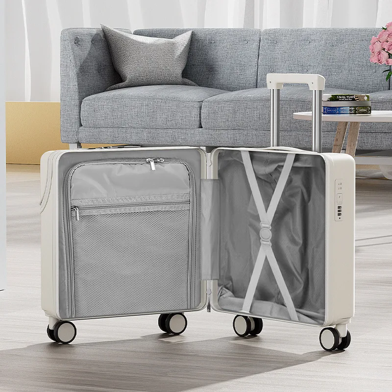 Maleta de viaje con apertura frontal de 18 pulgadas, Maleta con contraseña para equipaje, Maleta de embarque de cabina con puerto de carga USB, portavasos