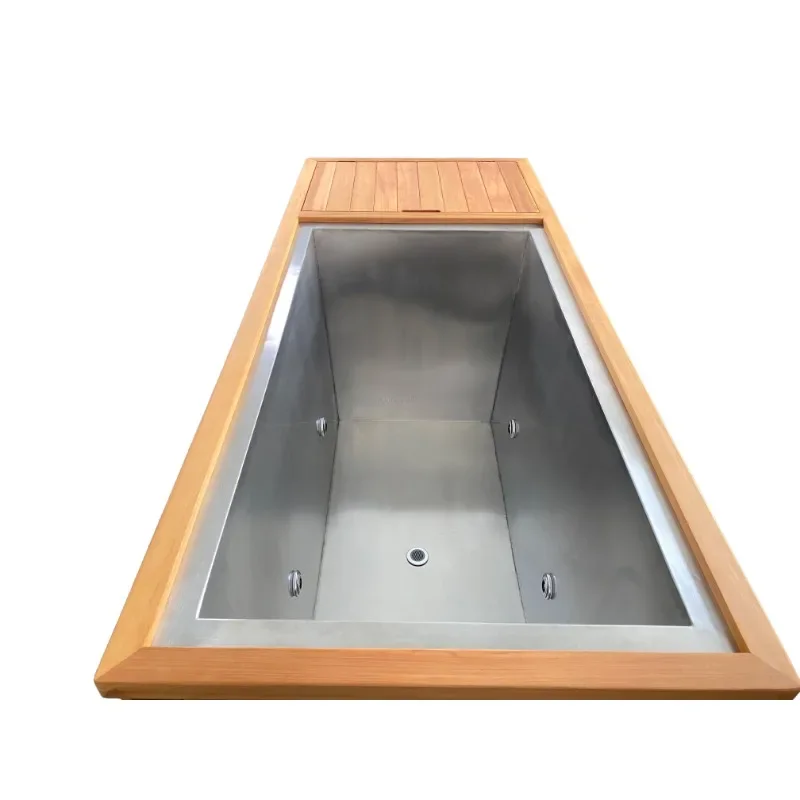 Wooden Outdoor Ice Bucket Bath Wood Cold Plunge Tub Stainless Steel Liner