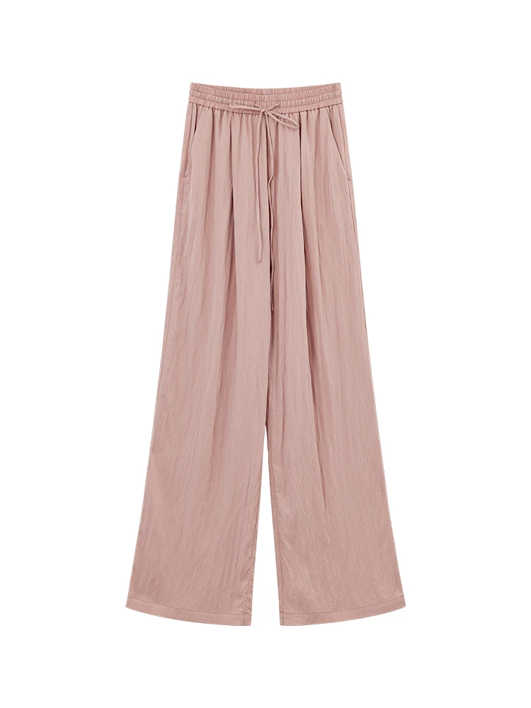 Pink Wide Leg Pants Women Summer Sun Protection Loose Long Trousers Lightweight Flowy High Waist Casual Beach Pants Daily Use