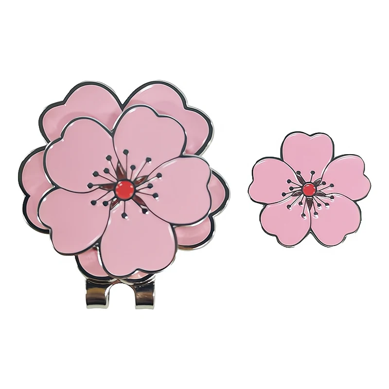 Golf Ball Mark with Golf Hat Clip Magnetic Alloy Pink Peach Flower Pattern Golf Marker Gift For Golf Ball Sport Drop Shipping