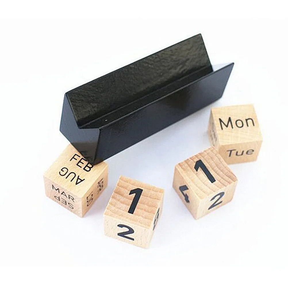 

Wooden Desktop Manual Perpetual Calendar Handmade Natural Wood Block Date Planner for Office Desk Living Room Decor Vintage