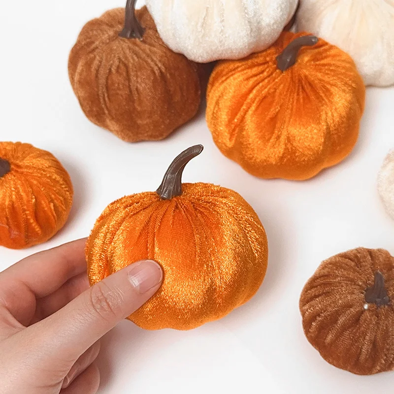 9pcs Plush Fabric Simulation Pumpkin Fake Plant Ornaments Autumn Halloween Harvest Festival Home Decoration Shooting Props