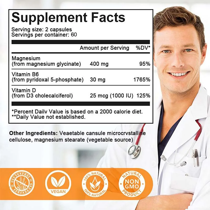 Magnesium Glycinate 400mg, 120 Veggie Capsules - Highly Purified Trace Mineral for Muscle, Joint, Heart and Digestive Health