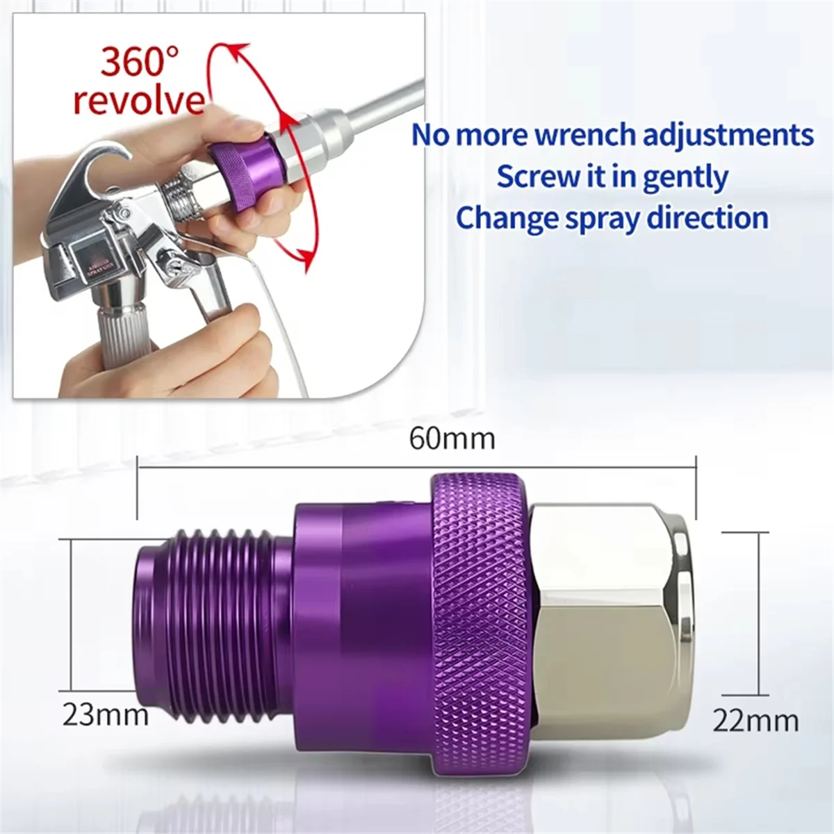 Airless Paint Spraying Fan Pivot Rotary Joint 360° Rotation ,Airless Sprays Accessory Pivoting Swivel Connector