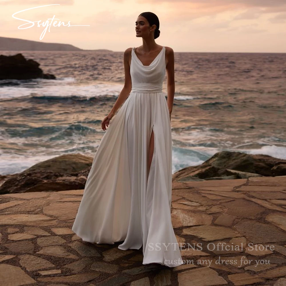 

SSYTENS Women A-Line Wedding Dresses Side Slit Princess Wedding Gowns Spaghetti Straps Boho Beach Bridal Prom Dress Customized
