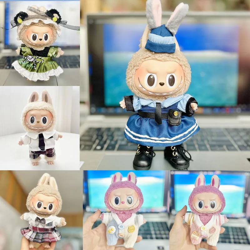 

17cm Cute Mini Plush Doll's Clothes Rabbit Police Labubu Idol Doll Hoodie Jumpsuit Clothing Accessories for Korea Kpop Exo