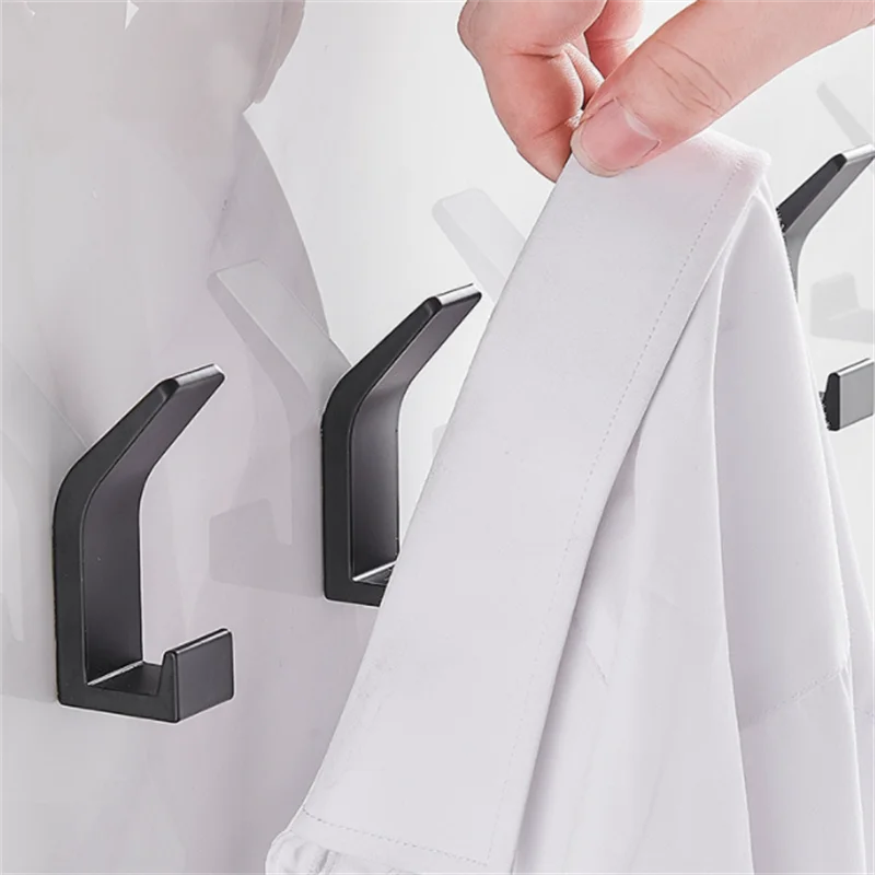 Aluminum Alloy Black Robe Hook Wall Hook Towel Hook Self Adhesive Rustproof Hook Hanger For Bathroom Kitchen Hardware