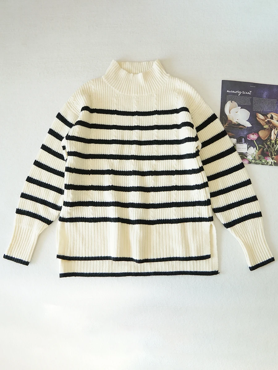 

Утягивающий полосатый вязаный свитер, свободный, осенне-зимний, новый, женский модный японский свитер большого размера, женская одежда