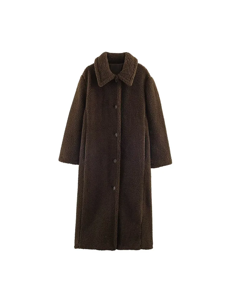 2025 Women Winter Fleece Wool Blends Coats Fashion Solid Loose Single Breasted Female Elegant Street Outerwear Clothing