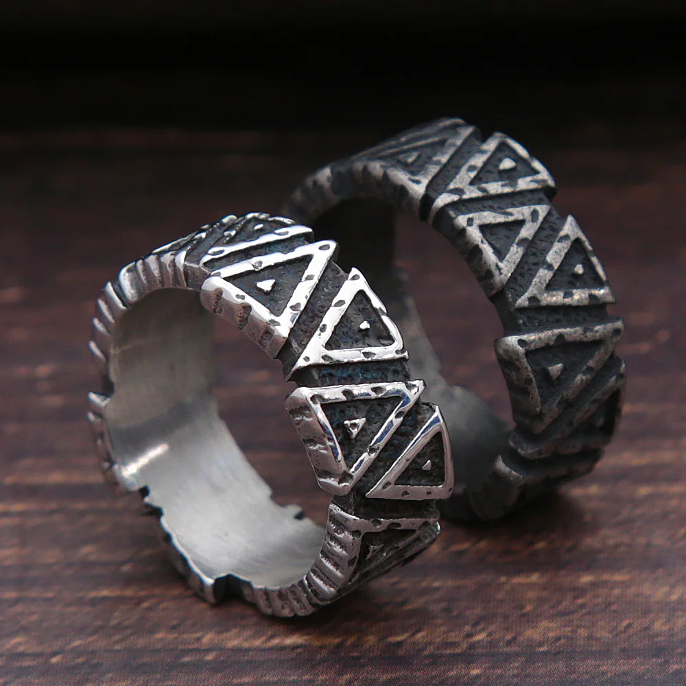 Vintage Black/Steel Viking Triangle Ring For Men Women Nordic Stainless Steel Odin Valknut Rings Amulet Jewelry Gift Wholesale