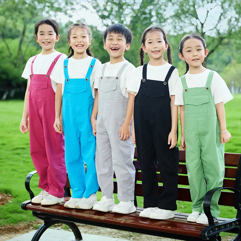 Children Hip Hop Clothing Overalls Girls Patchwork Dungaree Boys Candy Color Jumpsuit Street Dance Romper Kids Stage Streetwear