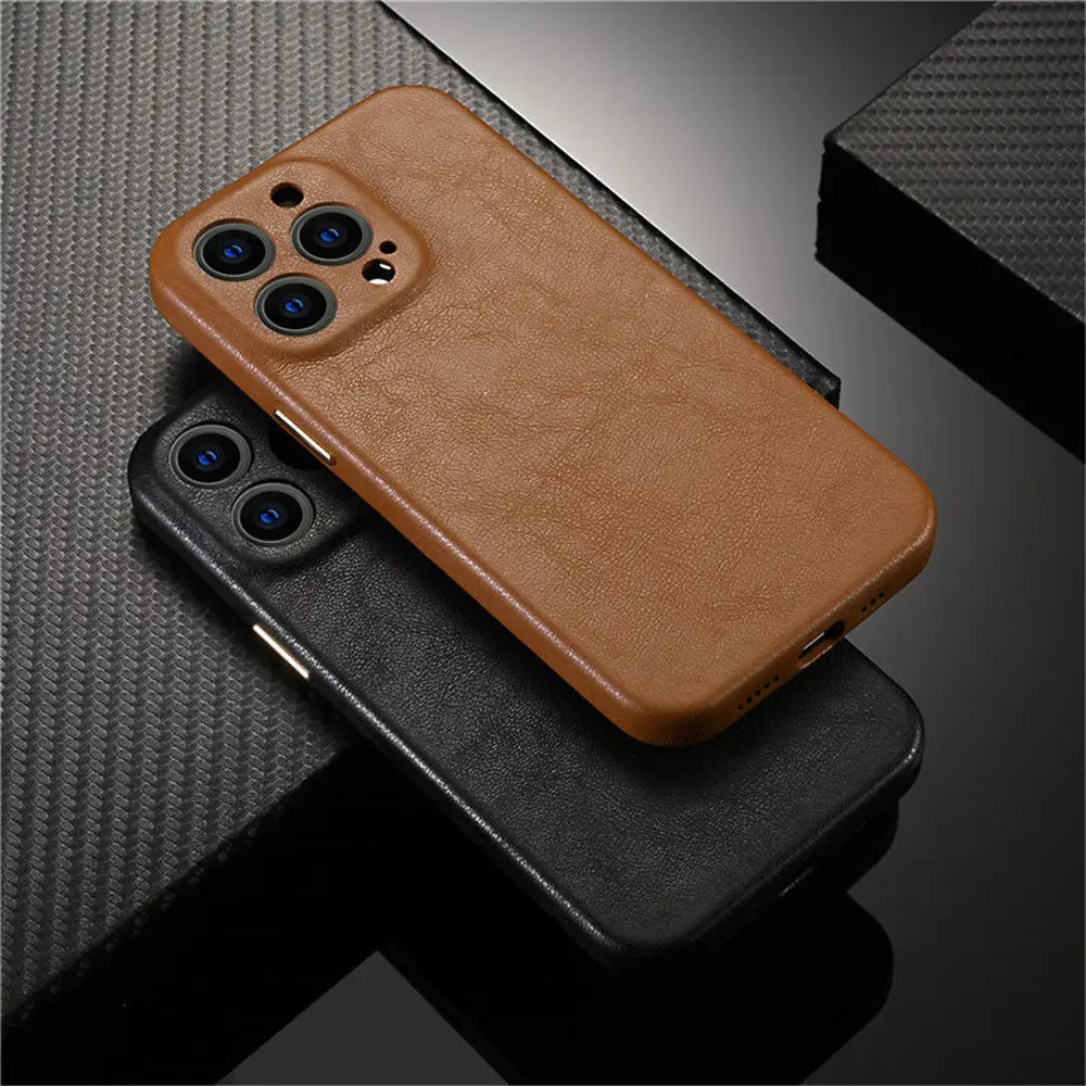 

Тонкий чехол из натуральной овечьей кожи для iPhone 13 14 15 Pro Max, матовая задняя крышка в деловом стиле
