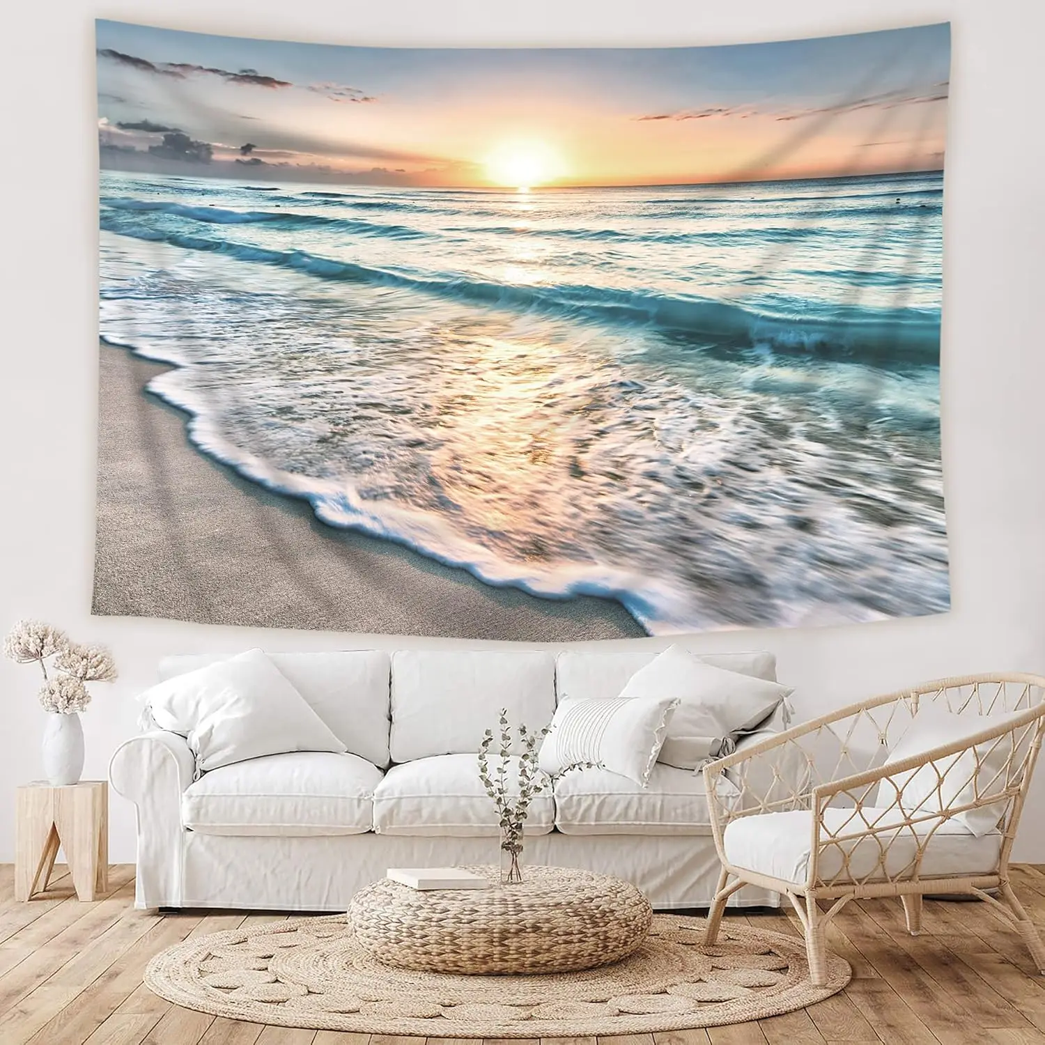 Beach Sunrise Wave Tropical Coastal Ocean Scene Beachy Tapestry Wall Hanging Sunset Hawaiian Wall Decor for Bedroom Living Room