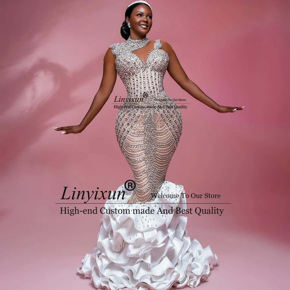 فساتين لحضور الحفلات الموسيقية الماسية الفاخرة بريق حورية البحر طيات فستان الحفلات المسائية للمرأة مخصصة بلا أكمام vestidos largos fiesta #3