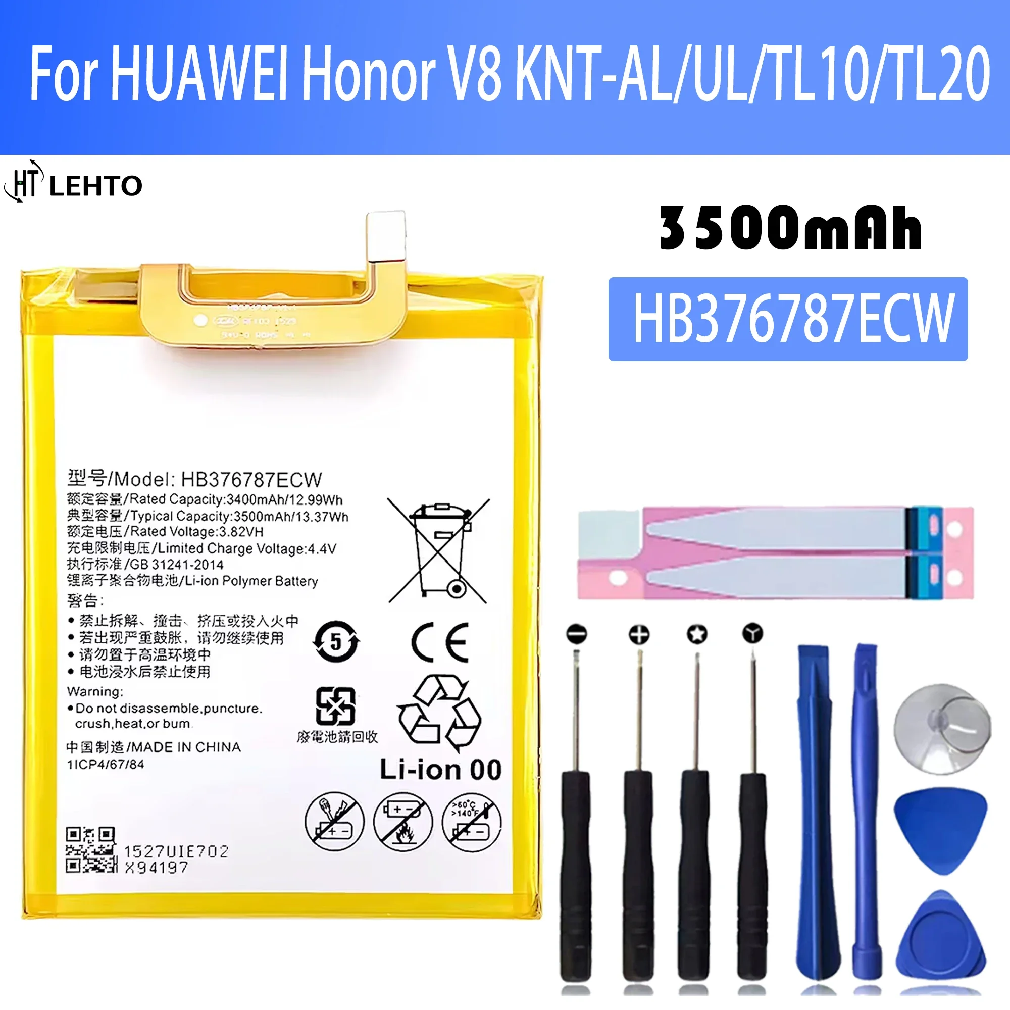 

100% New Original Battery HB376787ECW For HUAWEI honor V8 KNT-AL TL10 UL Battery + Free Tools