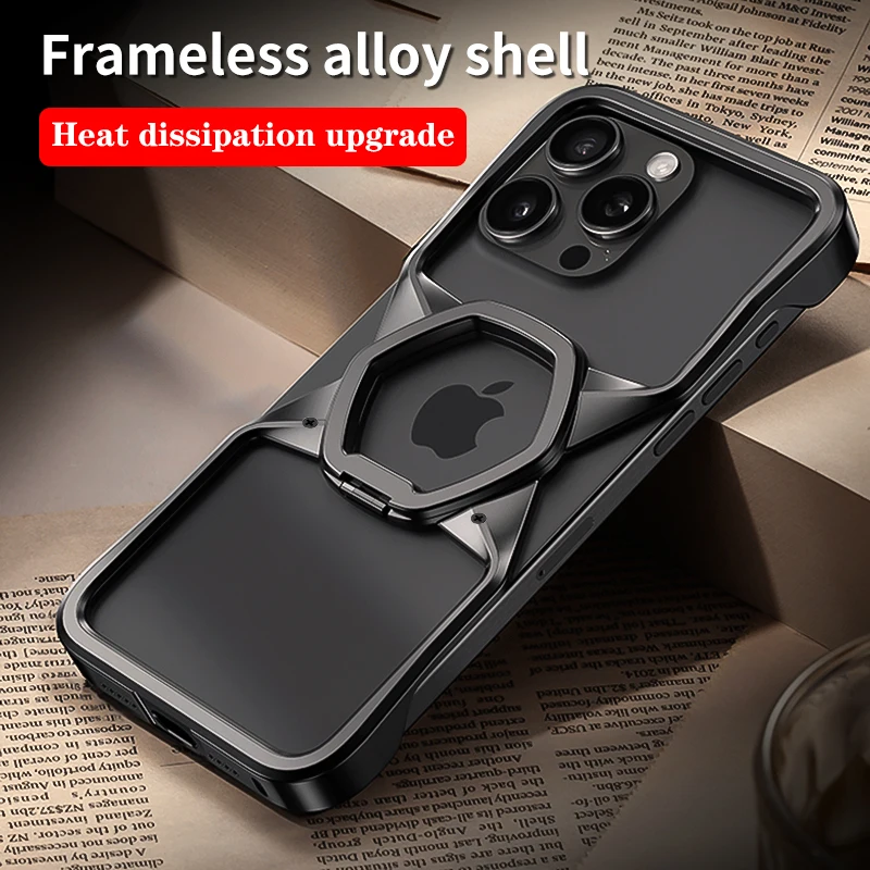 Removable Hollow Hidden Stand Case For iPhone 16 15 14 Pro Max Metal  Magsafe Magnetic Wireless Charging Protection Shell Cover