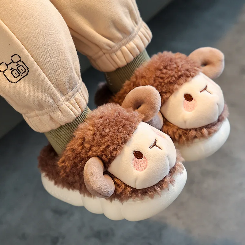 2024 New Winter Kids Cartoon Cotton Slippers Boys Girls Indoor Anti-Slip Plush Shoes Thick Warm Baby Home Toddler Slippers