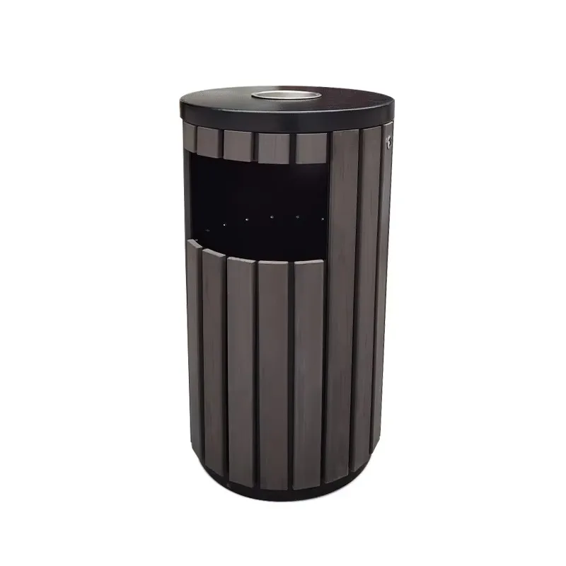 Contenedor de basura con efecto madera PS superior abierto, cubo de basura para exteriores con Cenicero, papeleras, contenedores pequeños para área pública