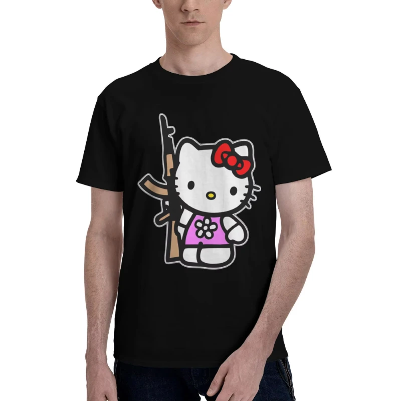 

MINISO Men Hello Kitty AK 47 bayingimg T Shirts Cotton Clothing Funny Short Sleeve Round Collar Tees Gift Idea T-Shirts