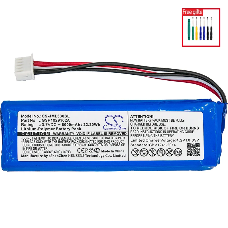 Cameron Sino Battery for JBL Charge 3.fits GSP1029102A battery.Replacement battery.Shockwave 3 battery 3.70V.Li-Polymer.6000mAh