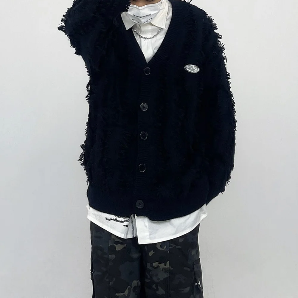 

2025 Winter New Men's Frayed Edge Long-Sleeve Sweater American Retro Fashion Trendy High Street Casual Loose Niche Men's Top