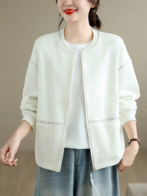 Stylish White Baseball Jacket Short Women's Casual Slimming Top Zipper Sweatshirt Cardigan Autumn Fashion Anti-Aging
